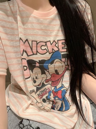 唐老鴨條紋印花T2