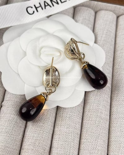 小香圓環雙c琥珀色耳環5
