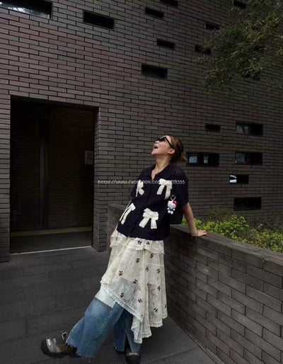 蝴蝶結針織短袖上衣2