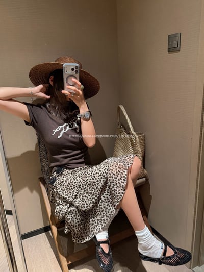 復古豹紋雪紡裙4