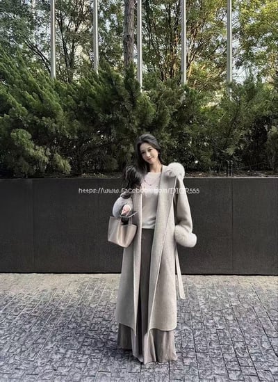 毛領連帽毛呢長板大衣3