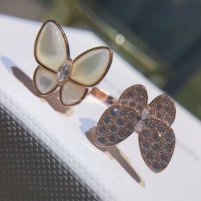 VCA蝴蝶白貝指間戒 10