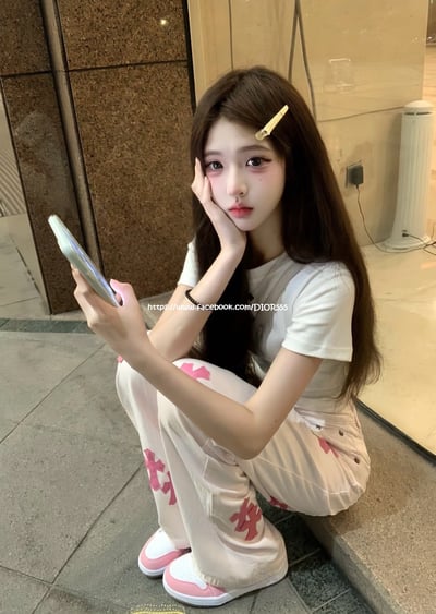 克羅心粉皮十字架白牛仔褲2