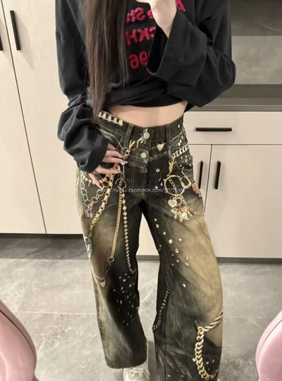 AC黑金鍊條牛仔褲4