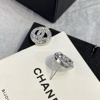 銀色滿鑽圓形雙c耳環7