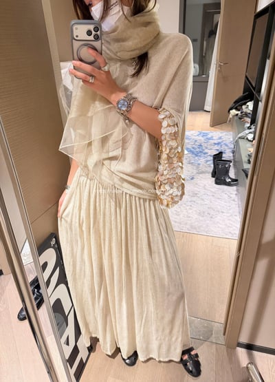 天絲亞麻長裙套裝(上衣+長裙)1