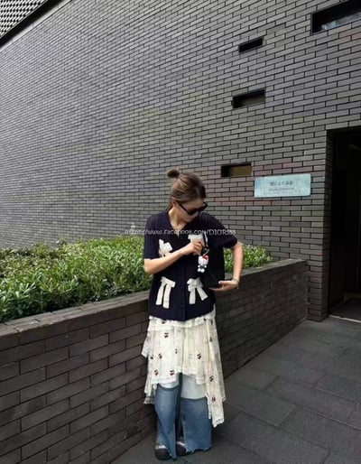 蝴蝶結針織短袖上衣3