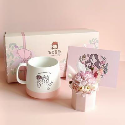 【客製】簡約萌萌像_磨砂杯/康乃馨花束_母親節禮盒組/附贈卡片4