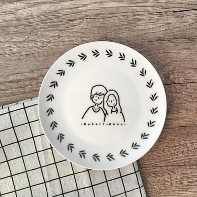 【客製化似顏繪】簡約萌萌頭像＿點心盤(6.5吋骨瓷盤)1