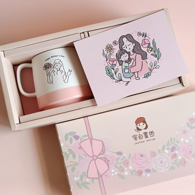 【客製】簡約萌萌像_磨砂杯/康乃馨花束_母親節禮盒組/附贈卡片6