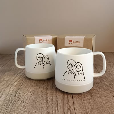 【客製化似顏繪】簡約萌萌頭像—情侶杯盤組7