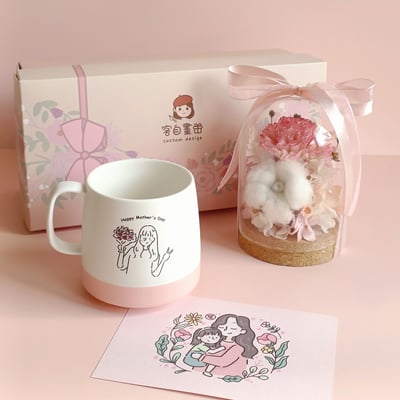 【客製】簡約萌萌像_磨砂杯/康乃馨花束_母親節禮盒組/附贈卡片3