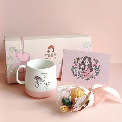 【客製】簡約萌萌像_磨砂杯/康乃馨花束_母親節禮盒組/附贈卡片5