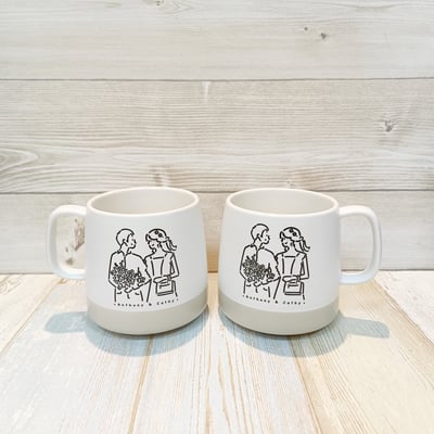 【客製化似顏繪】簡約萌萌頭像—情侶杯盤組5