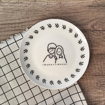 【客製化似顏繪】簡約萌萌頭像—情侶杯盤組2