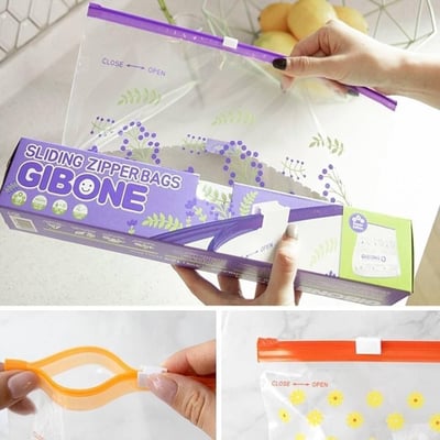 GIBONE 滑軌式夾鏈袋花朵款 出國收納袋收納小物收納玩具食物密封袋3