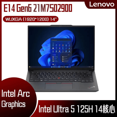 Lenovo 聯想 ThinkPad E14 Gen 6 21M7S02900 黑 (Intel Core Ultra 5 125H/16G/512GB PCIe/W11/WUXGA/14) 客製化AI商務筆電2