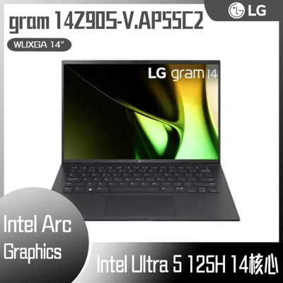 LG gram 14Z90S-V.AP55C2 黑色 (Intel Core Ultra 5 125H/16G/512GB/WIN11 PRO/WUXGA/14) 客製化AI文書筆電2