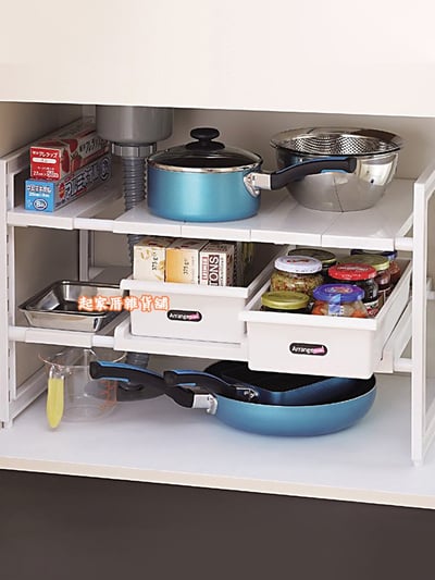 日本Pearl－雙層伸縮置物架（深型／抽屜式）14