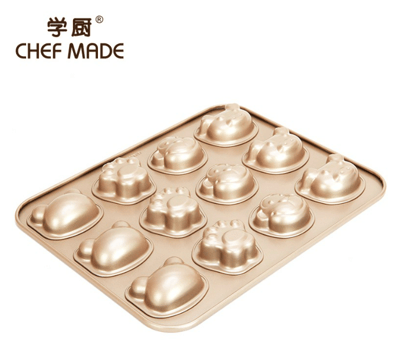 學廚Chefmade－香檳金不沾12連4款動物蛋糕模9