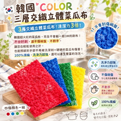 韓國製 3層交織立體洗碗布（4入）4