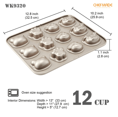 學廚Chefmade－香檳金不沾12連4款動物蛋糕模10