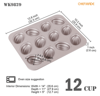 學廚Chefmade－香檳金12連橄欖球蛋糕模9