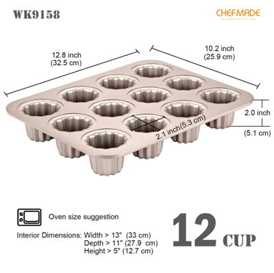 學廚Chefmade－香檳金不沾可麗露模（6連／12連）13