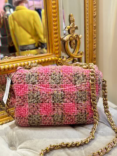 Chanel粉格毛呢19Bag6