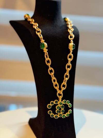 Ac1937Chanel綠琉璃雙c長鏈1
