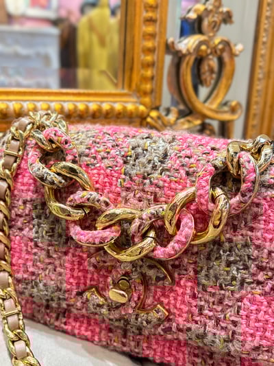 Chanel粉格毛呢19Bag3