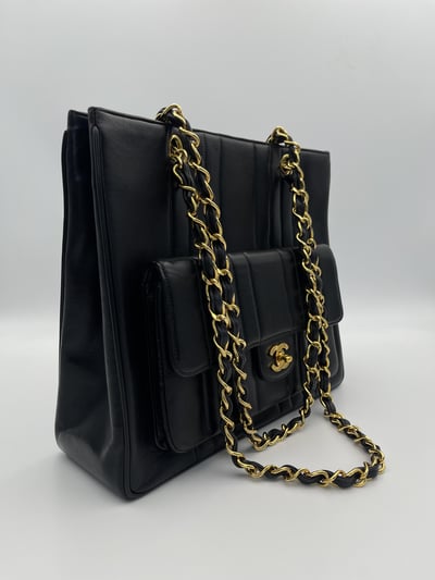 Chanel直紋大口袋托特包2