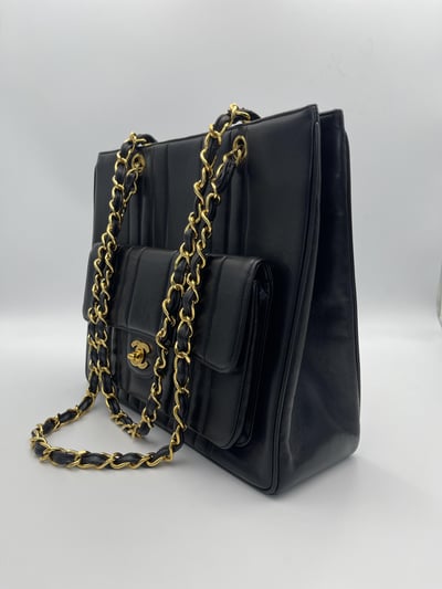 Chanel直紋大口袋托特包3