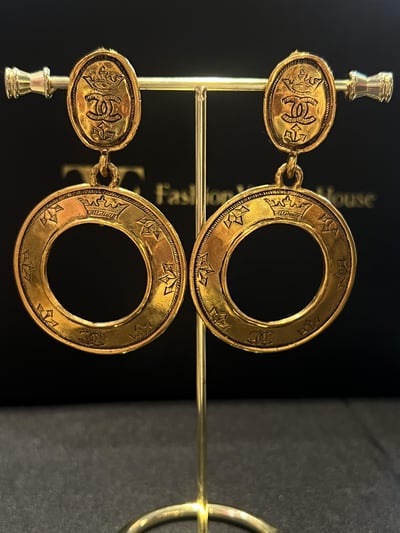 Chanel皇冠垂墜大耳夾1