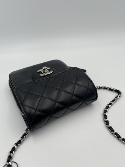 Chanel黑銀側拉鍊mini方胖3
