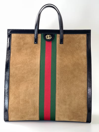 Gucci 紅綠麂皮大托特包1