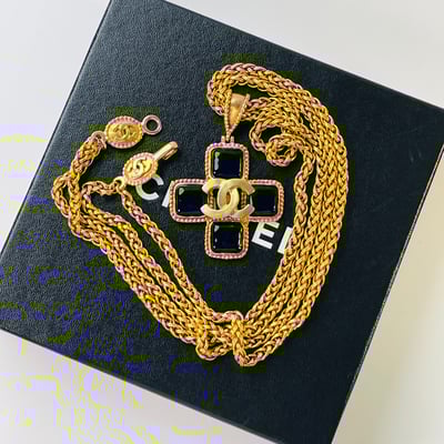 Chanel 藍琉璃十字雙長鍊1