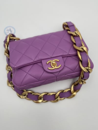 Chanel書包釦掀蓋短鍊包（紫）1