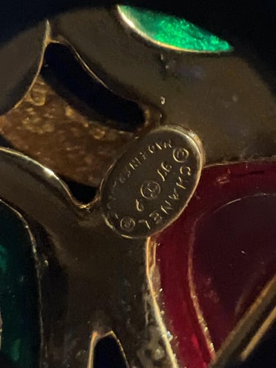 Chanel紅綠琉璃雙c胸針3