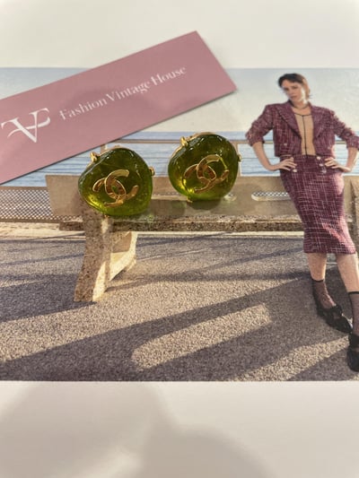 Chanel綠琉璃愛心耳夾1