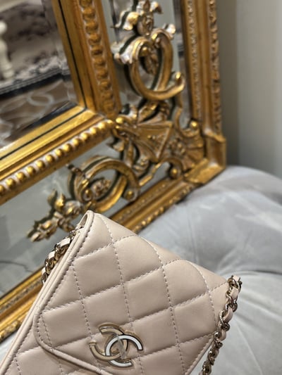 Chanel奶茶拼色Logo手機包5