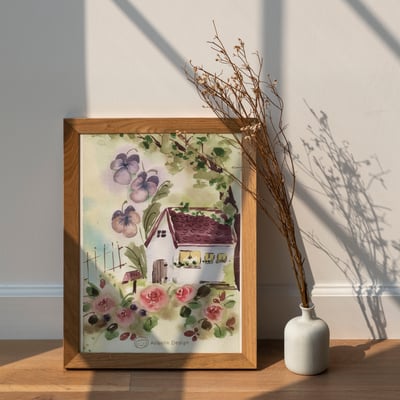 輕水彩課：花朵與小房子5