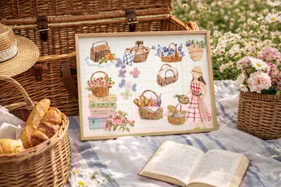 輕水彩：提著藤籃上街去2