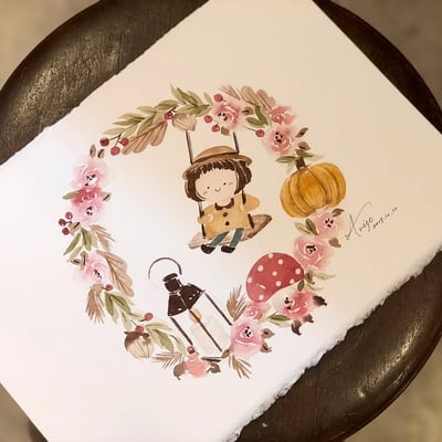 秋日裡的小花圈｜Ariselin Design 水彩課｜3