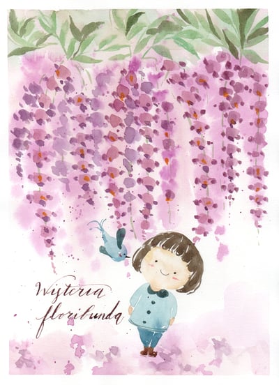 輕水彩課：夢幻的紫藤花海8