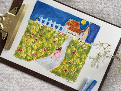 油粉彩課：走花路的女孩2