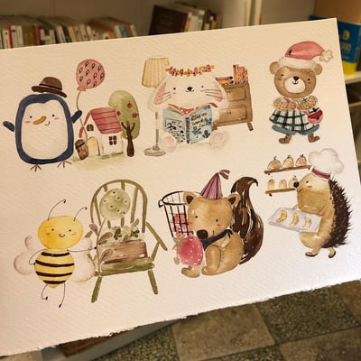 輕水彩：森林裡的動物派對4