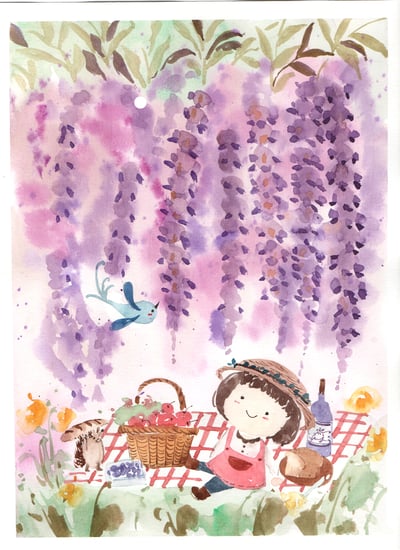 輕水彩課：夢幻的紫藤花海7