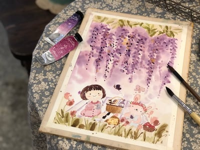 輕水彩課：夢幻的紫藤花海2