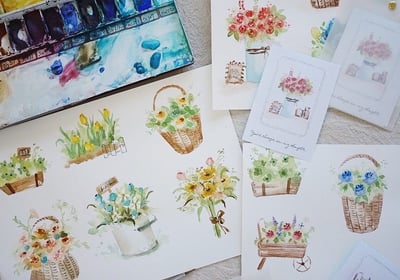 輕水彩：春天的花禮篇章｜Ariselin Design 線上課程｜2